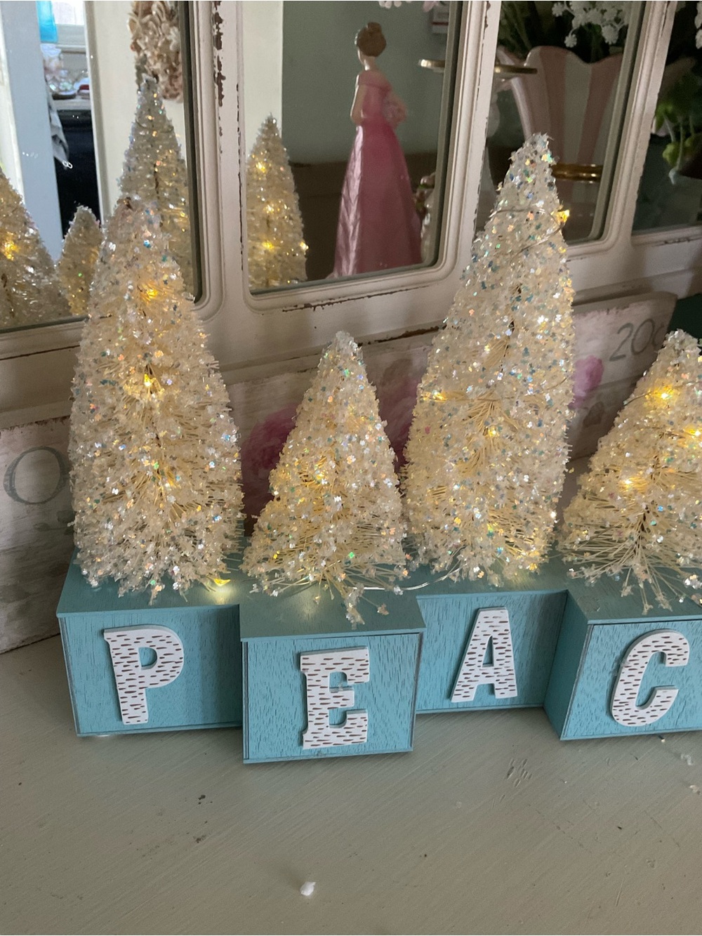 Lighted 'PEACE' Holiday Tabletop Accent - Blue and White - Picture 2 of 4
